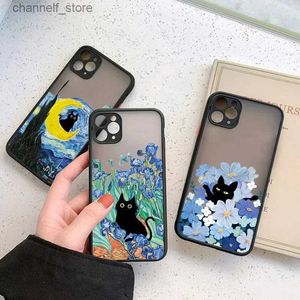 Étuis de téléphone portable Peinture à l'huile rétro Van-Gogh Cat Phone Case pour iPhone 15 13 12 11 Pro Max Mini 14 7 8 Plus SE2020 X XS XR Couverture rigide antichocY240325