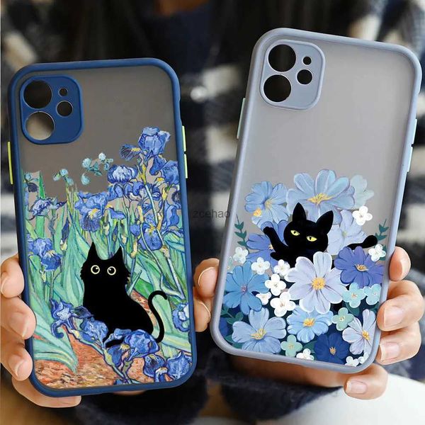 Étuis de téléphone portable Peinture à l'huile rétro Van-Gogh Cat Phone Case pour iPhone 15 13 12 11 Pro Max Mini 14 7 8 Plus SE2020 X XS XR Couverture rigide antichoc L240105