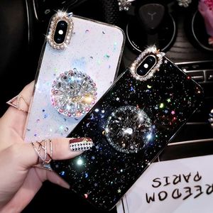 Mobiele Telefoon Gevallen Strass Luxe Glitter Diamant Houder Telefoon Case Voor iPhone 14 13 12 11 Pro X XS Max XR 7 8 Plus SE2 Epoxy Cover Met Standaard L230731