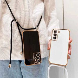 COSE TELEFOONE COSES S 22 21 20 PLATING CROSBODY RAND LANYARD CORD CASE VOOR SAMSUNG GALAXY S23 S22 S21 S21 S20 FE plus Ultra 5G 2022 vierkante deksel S10