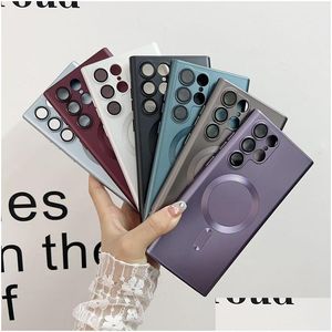 Mobiele telefoon hoesjes S24 Magneet Draadloos opladen Voor S23 Fe S22 Tra Plus S21 Metallic Verf Olie Zacht TPU Helder Cameralensbeschermer Fi Dh4Eg