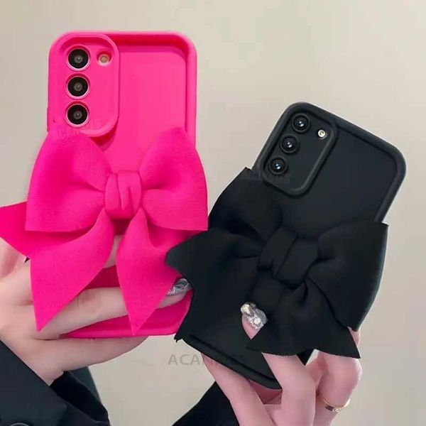 Casos de teléfonos celulares Samsung Galaxy S23 S21 Fe S22 más Super Rose Red Girl Regalo Soft Cover S23Fe S21 más linda caja de silicona 3D Bow J240418