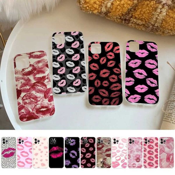 Caisses de téléphone portable fille sexy rouge lèvre Kiss iPhone Case 15 8 7 6 6s Plus X SE 2020 XR XS 14 11 13 MINI PRO MAX CASE J240509