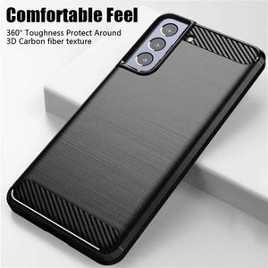 Cas de téléphones portables Case d'amortisseur pour Samsung Galaxy S22 S21 S20 Ultra Fe Pumper Carbon Fibre TPU Slim Téléphone Couverture pour Samsung S8 S9 S10 Plus Case 240423