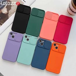 Étuis de téléphone portable Slide Camera Protection Candy Color Soft Silicone Phone Case pour iPhone 15 14 13 12 11 Pro XS Max X XR 7 8 15 Plus Bumper CoverL240105