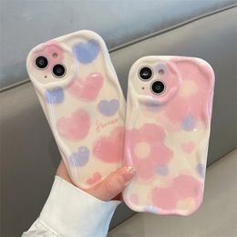 Cajas de teléfonos celulares Estuche blando para iPhone 15 11 XR 7 8 Plus 12 13 14 Pro Max X XS MAX SE 2020 Flor Amor Corazón Lente ondulada Cubierta protectora 231010