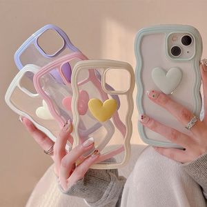 Cas de téléphone portable Lignes ondulées douces Love Heart Case pour iPhone 15 11 12 13 14 Pro Max XS XR 7 8 Plus Candy Bumper Couverture transparente 231010