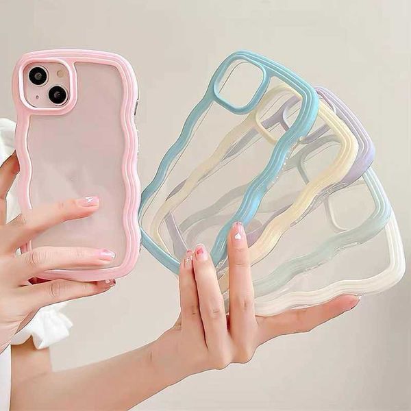 Étuis de téléphone portable Lignes ondulées douces Coque de téléphone pour iphone 11 12 13 14 Pro Max XS Max X XR 7 8 Plus SE 2020 2022 Candy Bumper Transparent Cases CoverL23114