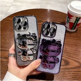Étuis de téléphone portable adaptés à Apple 15 14plus13promax12pro11 X 8 7plus dégradé paillettes chat maquillage miroir galvanisé téléphone portable étui souple J231206