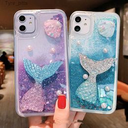 Étuis de téléphone portable Été Quicksand Perle Sirène Coque de téléphone à bordure souple pour iphone 6 7 8 Plus X XS XR MAX 11 Pro 2020 SE bling shell Glitter coverL2310/16