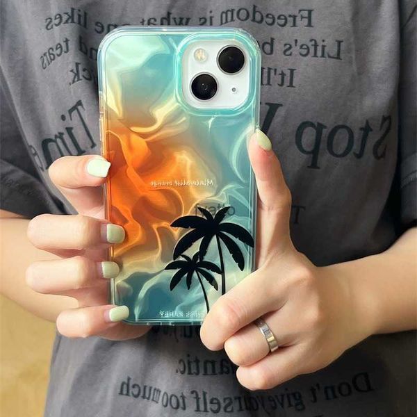 Casos de teléfonos celulares Sunset Sunset Coconut Árbol Adecuado para iPhone 14Promax Case 15pm Olada de agua 13Pro Mujeres 12p H240419