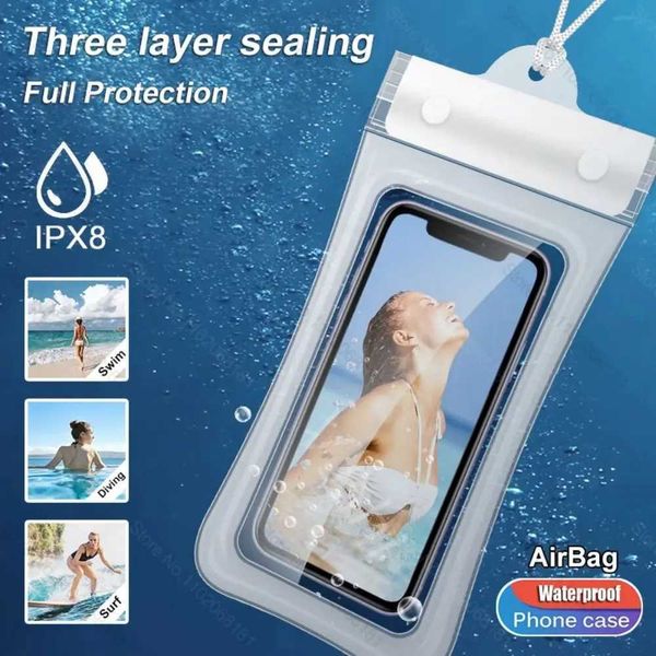 Caisses de téléphone portable Sacs de baignade Étui de téléphone imperméable IPX8 Pagnière de téléphone mobile imperméable Pouche sous-marine Couverture touchable pour iPhone Up 7,0 pouces 240423