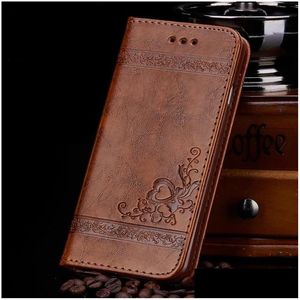 Étuis de téléphone portable Tikitaka Étui en cuir d'impression florale pour S8 S9 Plus Note8 9 Portefeuille en TPU souple Galaxy S7 Note7 Edge 6 ER Drop Delivery Dhtek