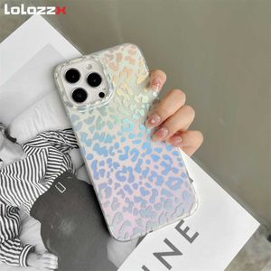 Estuches para teléfonos celulares Trendy Laser Tiger Leopard Print Gradient Phone Case para iPhone 12 13 14 Pro Max Plus Soft a prueba de golpes Bumpe Back Cover Funda