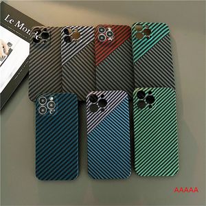 Mobiele telefoons twee kleuren matching koolstofvezel patroon volledige lichaam beschermende anti-fall ultradunne pc harde case voor iPhone 11 12 13 14 plus pro max xr 7 8 achteromslag