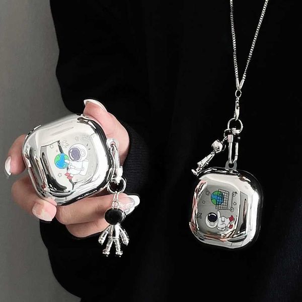 Étuis de téléphone portable Univers Planète Placage Astronaute Porte-clés Pour Samsung Galaxy Buds Live Buds2 Buds 2 Pro Chaîne De Couverture D'écouteur De Protection