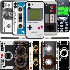 Mobiele telefoonhoesjes vintage tape camera gameboy telefoonhoes voor iPhone 15 13 11 12 14 Pro Max Mini XR XS SE20 8 7 Plus siliconenhoesjes met handstrapy240325