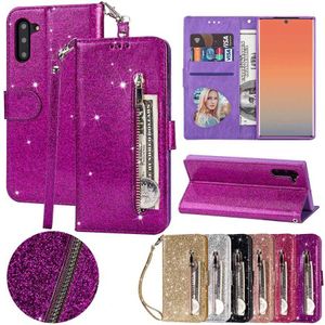 Mobiele telefoons portemonnee bling glitter magnetische flip ritsjagers lederen hoes voor Samsung Galaxy S24 Ultra S23 S22 plus S21 S20 FE S10 S9 Note 20 10 9 240423