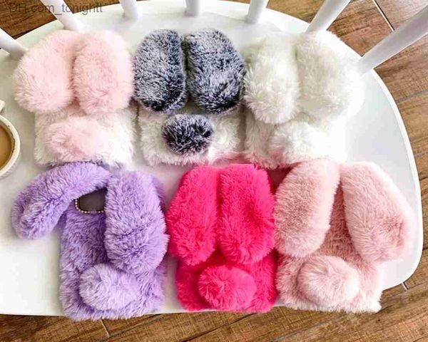 Étuis de téléphone portable Étuis de téléphone chauds pour iPhone 11 12 Pro MAX XS XR X 8 Plus Oreilles de lapin Fourrure Fluffy Femmes Couverture Shell Fit Samsung Note 10263O2948943 Z230728