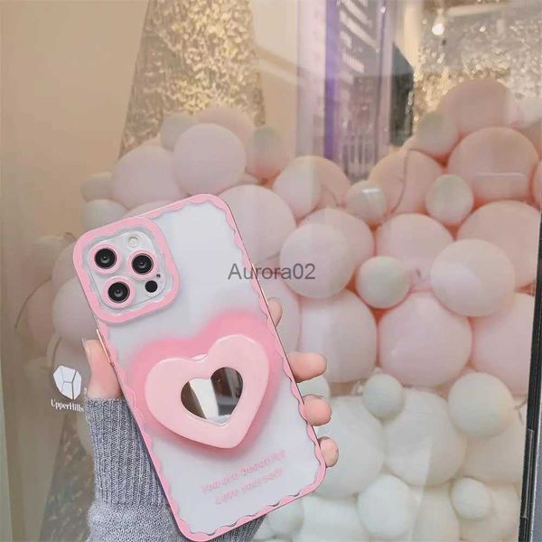 Étuis de téléphone portable Wave Shell Mirror iPhone Case Love Bracket 11 12 Pro Max Téléphone mobile 7plus Femelle 13 Pros Antichute Bon Nice 240219