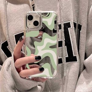 Mobiele telefoonhoesjes golvend patroon geschilderd case voor iPhone 14 fonds make -up spiegelhoesjes voor iPhone 15 11 14 12 13 Pro Max XR XR XS Max Shock Cap J240426