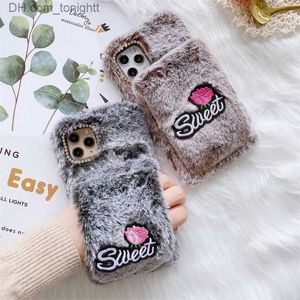 Mobiele Telefoon Gevallen Winter Warm Zoete Roos Bloem Pluche Telefoon Gevallen Voor iPhone 12 13 Pro Max 11 XR XS X 8 7 Plus Pluizige Zachte Cover Z230728