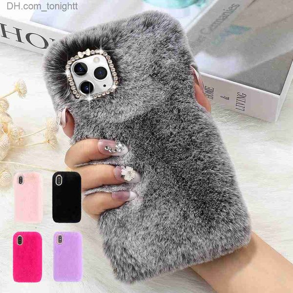 Cas de téléphone portable Femmes Luxe Moelleux En Peluche Fourrure Téléphone Cas pour IPhone 11 Pro XR XS Max 6 6s 7 8 Plus Chaud Fourrure Smart Antichoc Couverture Souple Z230728