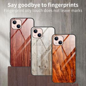 Étuis pour téléphones portables Étui pour téléphone portable anti-goutte en verre à grain de bois pour IPhone 13 12 11 et plus Modèle de haute qualité