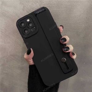 Étuis pour téléphones portables Dragonne Bande de main Étui en silicone pour Iphone 14 Plus 12 11 13 Pro Max Mini 7 8 X Xs Xr 14pro 14plus Se Doigt Grip Stand Cover Z0316