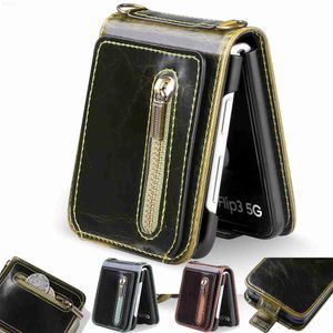 Cas de téléphone portable Cas de portefeuille en cuir à glissière pour Samsung Z Flip 3 Couverture complète de protection Business Slim Skin Feel Stand Fundas Galaxy Z Flip3 5G L230731