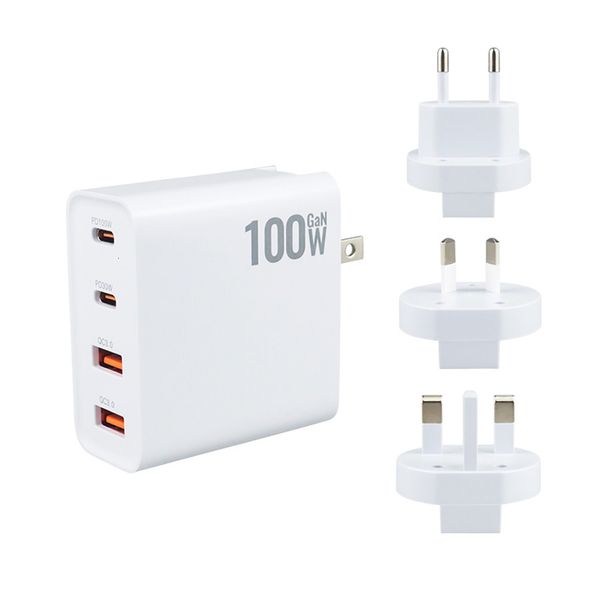 Cargadores de teléfonos móviles Cargador GaN de 100 W Enchufe convertible Pin plegable QC3.0 USB-A y PD dual para notebook o teléfono móvil Carga rápida de alta potencia 230206