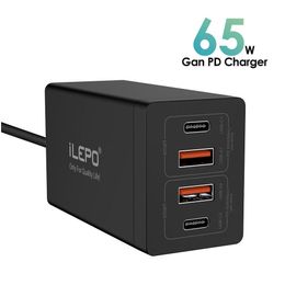 Chargeurs de téléphone portable 65W GAN USB-C CHARGER STATION SMART DE LA STRANGE AVEC USB C SORTIE PLUSE POUR TELONNES MOBILES Tablettes d'ordinateurs portables, etc. DRO DHJDB