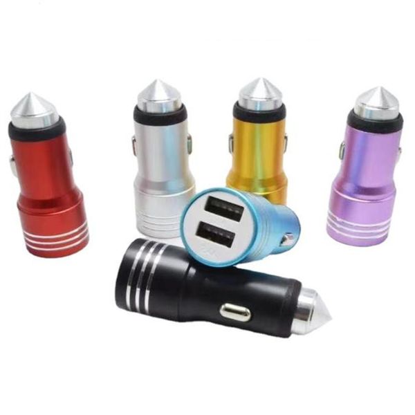 Cargadores de teléfono celular Car Usb Lighter 12V Charger Safety Hammer 2in1 1A 2.4A HOTSEL2023