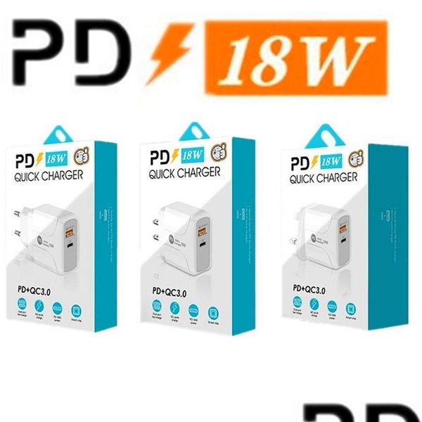 Cargadores de teléfono celular para teléfono Lg Cargador de pared de carga rápida Qc3 0 Pd Tipo C Usb Ac Puertos duales Viaje 18W 25W Quick Eu Us Uk Plug 7 8 X Dho7Q