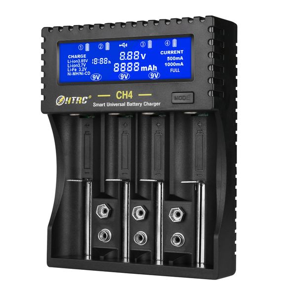 Chargeurs de téléphone portable HTRC AA AAA 18650 Chargeur de batterie Écran LCD 4 emplacements Chargeur intelligent pour Li-ion Li-Fe Ni-MH Ni-CD 26650 6F22 16340 Batteries 9V 230206