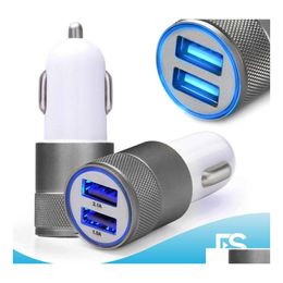 Mobiele telefoonladers Metal 2 Poorten Autolader 2.1a Add1a Power Adapter Colorf Micro USB -plug voor 12 13 GPS MP3 S8 S8 S9 Android met OP DH02P