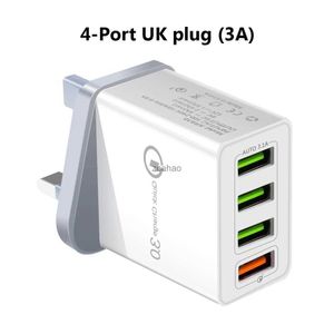 Chargeurs de téléphone portable QC 3.0 Charge rapide 5V 3.1A 4 Ports USB chargeur de téléphone portable prise britannique Charge rapide blanc pour Huawei Oppo Vivo