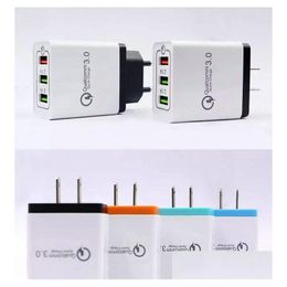 Chargeurs de téléphone portable Charge rapide QC 3.0 Chargeur adaptatif rapide intelligent 3 ports USB Adaptateur flash mobile US EU Plug pour livraison directe P Dhmkx