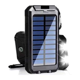 Cargadores de teléfonos celulares Cargador solar Banco de energía 10000 mah Paquete de batería externa portátil Carga rápida Linterna súper brillante Panel de carga