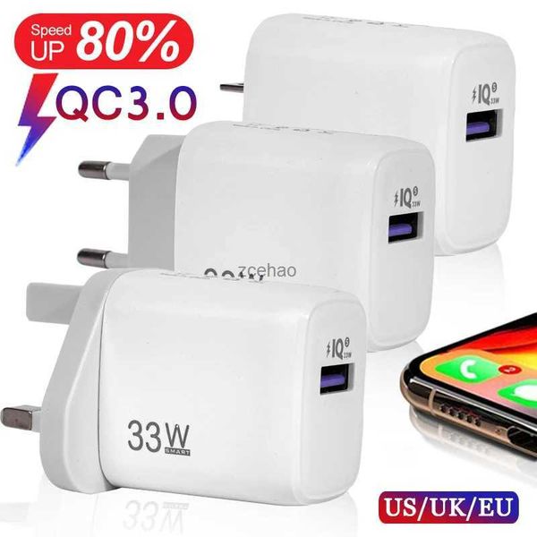 Chargeurs de téléphone portable Universel QC3.0 33W chargeur rapide USB chargeurs de téléphone portable pour Samsung US EU UK chargeur rapide adaptateur de téléphone portable