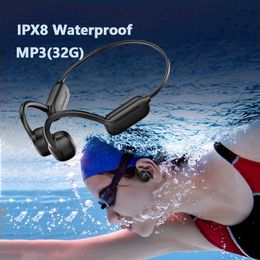 Handy-Kopfhörer 2023 IPX8 Echte Knochenleitung Schwimmkopfhörer 32G Drahtlose Bluetooth-Kopfhörer Wasserdichte Headsets Sport-Ohrhörer mit Mikrofon YQ240105