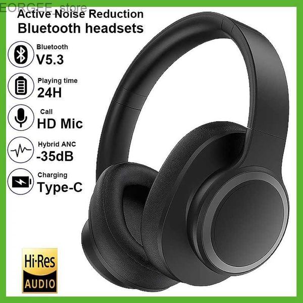 Écouteurs de téléphone portable ANC Headphones Bluetooth HeadsetSesets réduction du bruit actif Écouteurs Great Bass Music Game Sport Écouteurs pliables Y240407J1G0