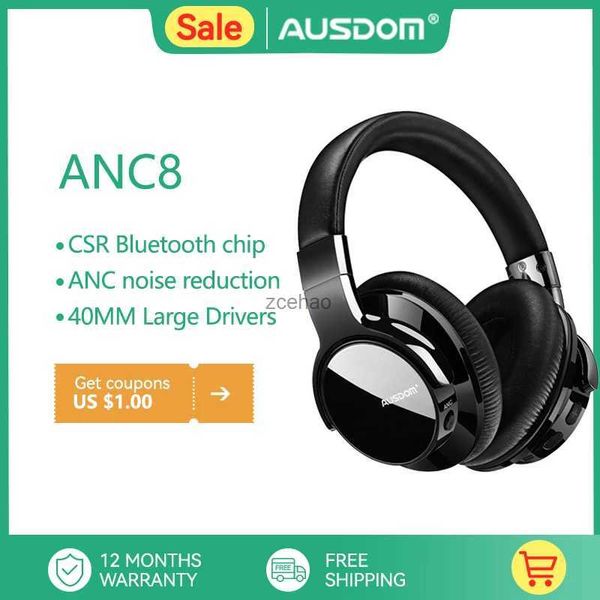 Auriculares para teléfono celular AUSDOM ANC8 Auriculares inalámbricos con cancelación activa de ruido Auriculares Bluetooth con graves profundos súper HiFi 60H Tiempo de reproducción para viajes WorkLF