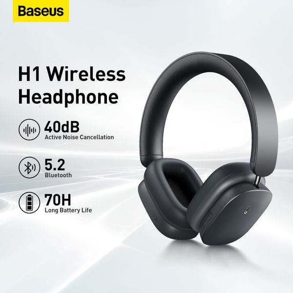 Auriculares para teléfono celular Baseus H1 Auriculares inalámbricos Híbrido 40dB ANC 4 micrófonos ENC Auricular Bluetooth 5 2 40 mm Controlador HiFi Auriculares sobre la oreja 70H Hora 230214