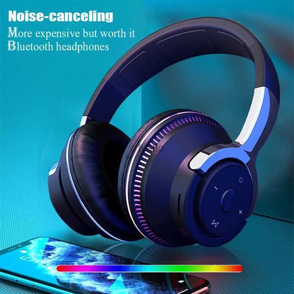 Auriculares para teléfono celular Auriculares Bluetooth Auriculares inalámbricos con reducción de ruido montados en la cabeza para juegos de PC Auriculares con graves pesados Luces LED coloridasH240312