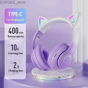 Écoute de téléphone portable Cat Eore Coadphone Bluetooth Wireless Music Casqued Gradient Couleur LED LED AVEC MIC GAMER EARPHON