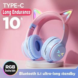 Écouteurs de téléphone portable oreilles de chat casque RGB lumière sourire visage TWS dégradé nouveau rose petite fille écouteur cadeau adapté pour AnyH240312