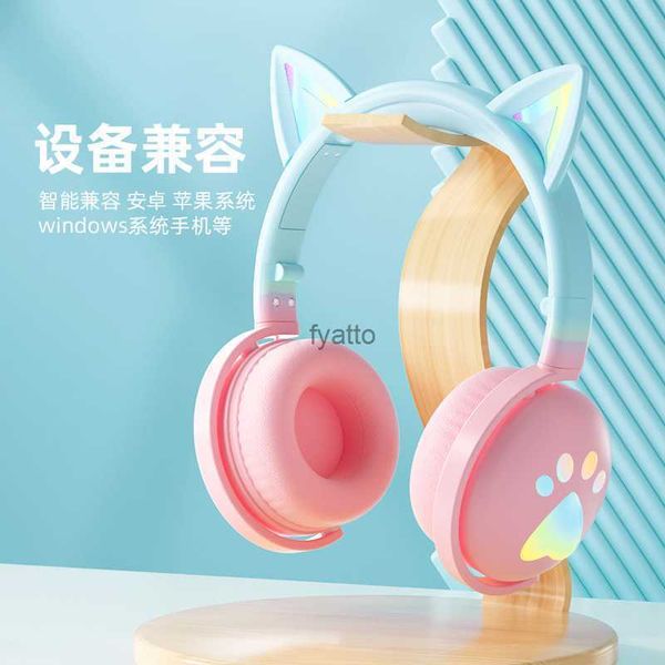Écouteurs de téléphone portable Oreilles de chat (pain en forme d'oreille de chat cuit à la vapeur) casque sans fil Bluetooth dégradé jeu en ligne pour enfants callH240312