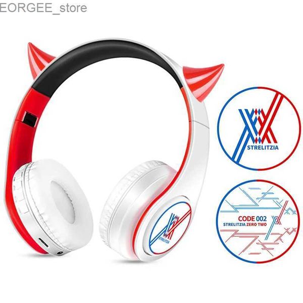 Auriculares con auriculares Cosplay Darling en el franxx 02 tono de tono tono inalámbrico auriculares auriculares montados en la cabeza en la tarjeta auriculares con teléfonos móviles Y240407