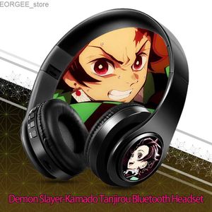 Écouteurs de téléphones portables Cosplay Anime Headphone Demon Slayer Kamado Tanjirouhint Tone Wireless Bluetooth Headset Head Mountid Pild Inching Phone Mobile Y240407